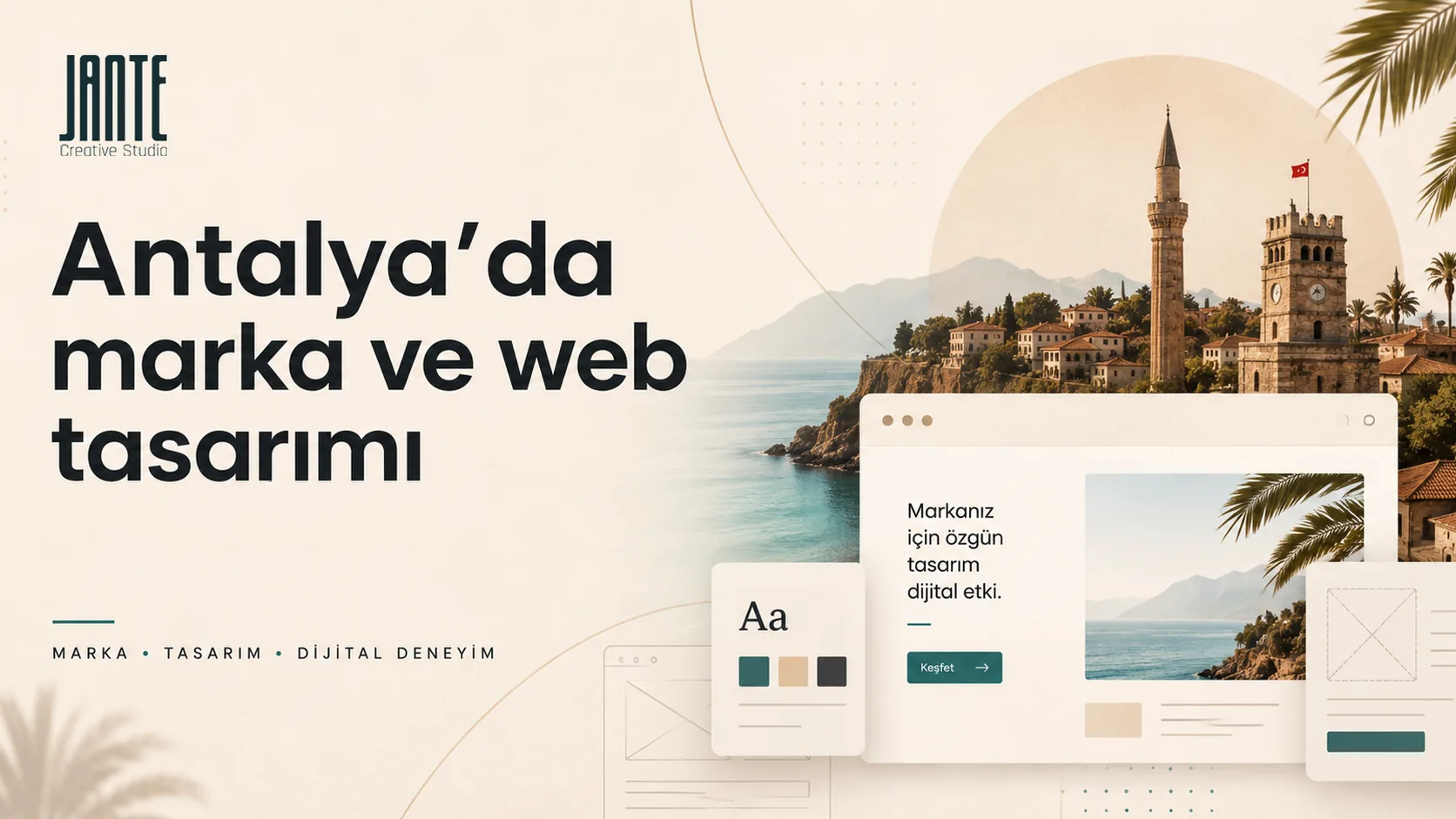 Antalya'da marka ve web tasarımı: kıyının hızına yetişen bir kimlik kapak görseli (Jante Creative)