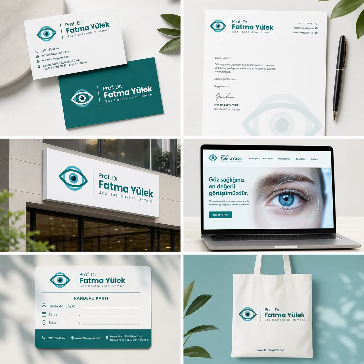 Prof. Dr. Fatma Yülek markası kullanımda, mockup görselleri